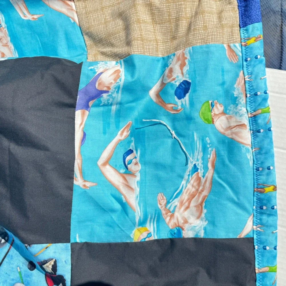 Handmade Sports Patchwork Quilt Swimming‎ Blue Reversible Blanket 60x80